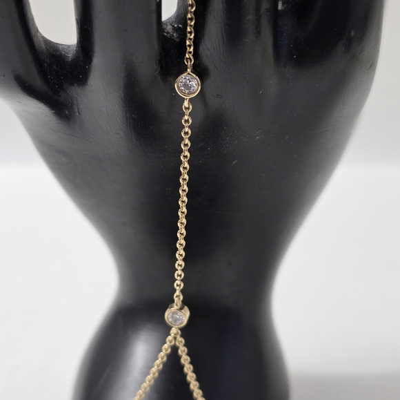 Gold Sterling Silver 925 Slave Chain Bracelet With Ring - Picture 4 of 11